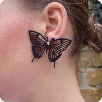 Boucles d'oreilles papillon, boucles d'oreilles femmes, longueur : 40 mm, noir & rouge - noir 2
