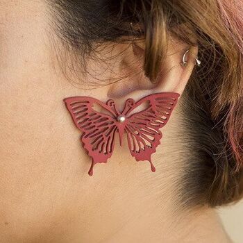 Boucles d'oreilles papillon, boucles d'oreilles femmes, longueur : 40 mm, noir & rouge - noir 3