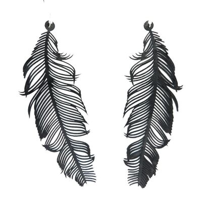 Feather earrings, women's earrings, 120 mm, black