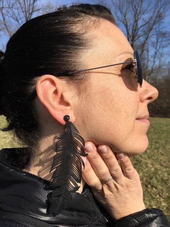 Boucles d'oreilles plumes, boucles d'oreilles femmes, 120 mm, noir 3