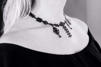Collier Art Déco, collier femme, taille : 140 mm, noir 3