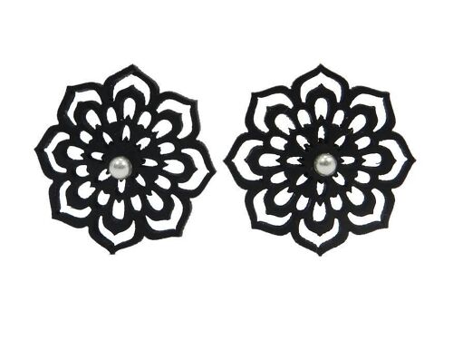 Blumen Ohrringe, Damen Ohrringe, 28 mm, Schwarz und Rot - black