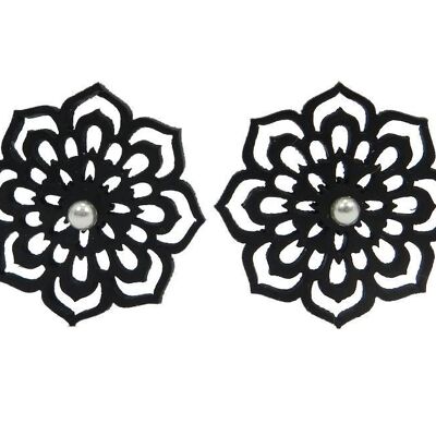 Flower earrings, women's earrings, 28 mm, black and red - black