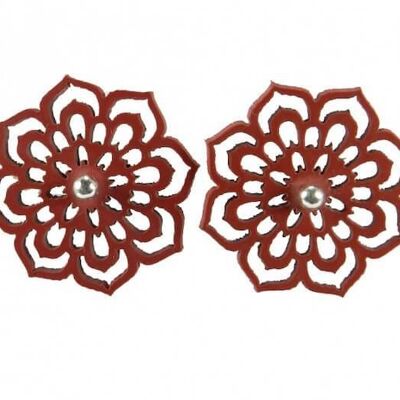 Flower earrings, women's earrings, 28 mm, black and red - red