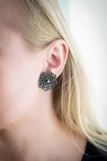 Boucles d'oreilles fleurs, boucles d'oreilles femmes, 28 mm, noir et rouge - rouge 3