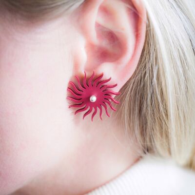 Sun earrings, women's earrings, 30 mm - red