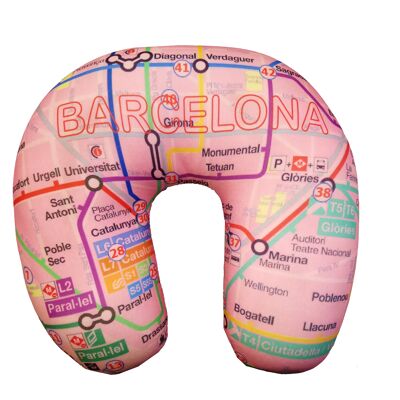 Pink Barcelona metro travel pillow