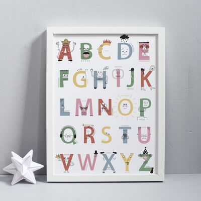 A-Z of Feelings Alphabet Print - Muted colours - 30x40cm