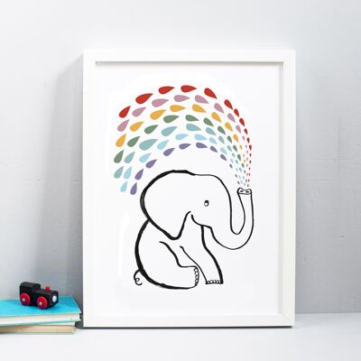 Elephant Rainbow Print - Rainbow 1 Muted colours - 30x40cm