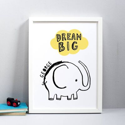 Dream Big Elephant Print - Yellow 30x40 cm