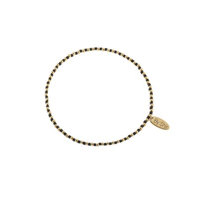 Bracelet perles noires brillantes et perles dorées en acier inoxydable