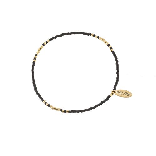 Bracelet beads matt black with fine gold plated stainless steel beads