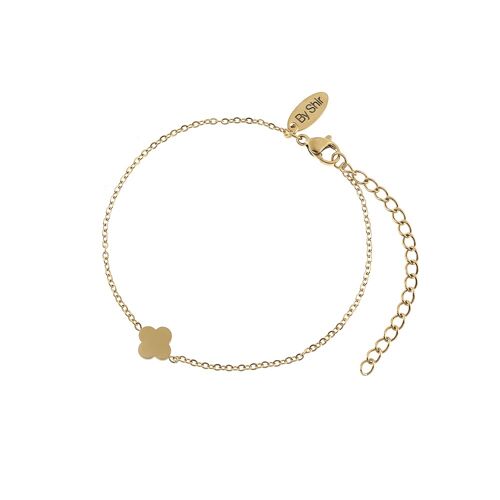 Bracelet stainless steel gold with round clover