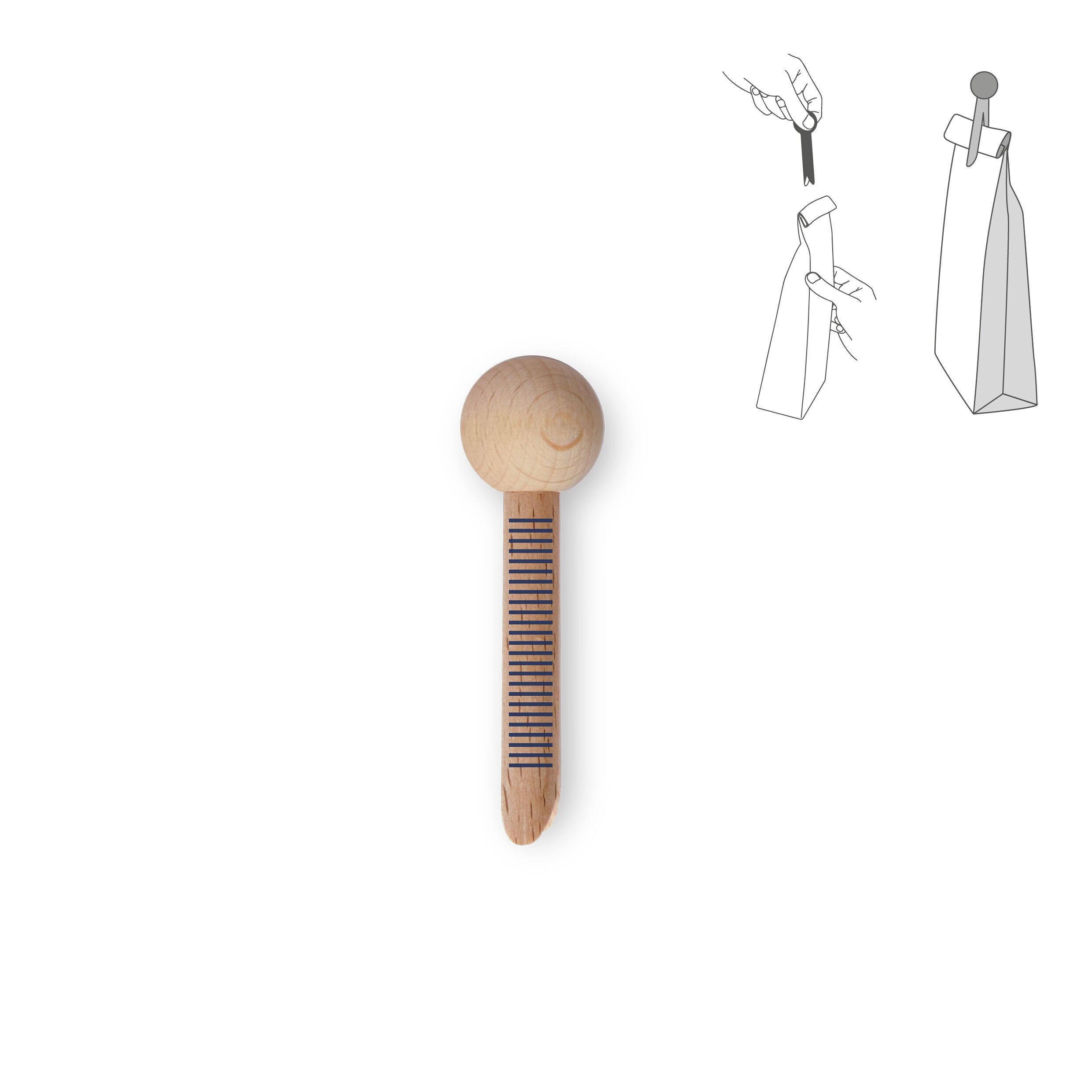 Holztaschenclip „Pince-mi“ – blauer Streifen
