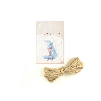Etichetta regalo volpe nella neve