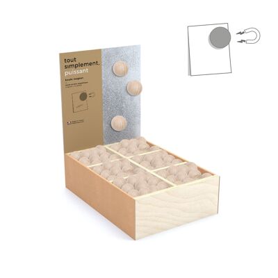Présentoir plein de 180 petites boules magnétiques en bois - naturel + présentoir offert
