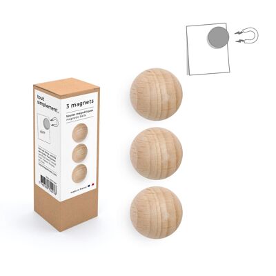 Box of 3 small wooden magnetic balls - natural