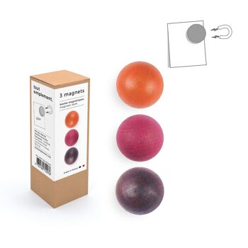 Boite de 3 petites boules magnétiques en bois - orange/rose/bordeaux 1