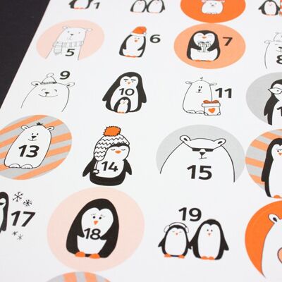 Adesivo calendario dell'avvento orsi polari / pinguini