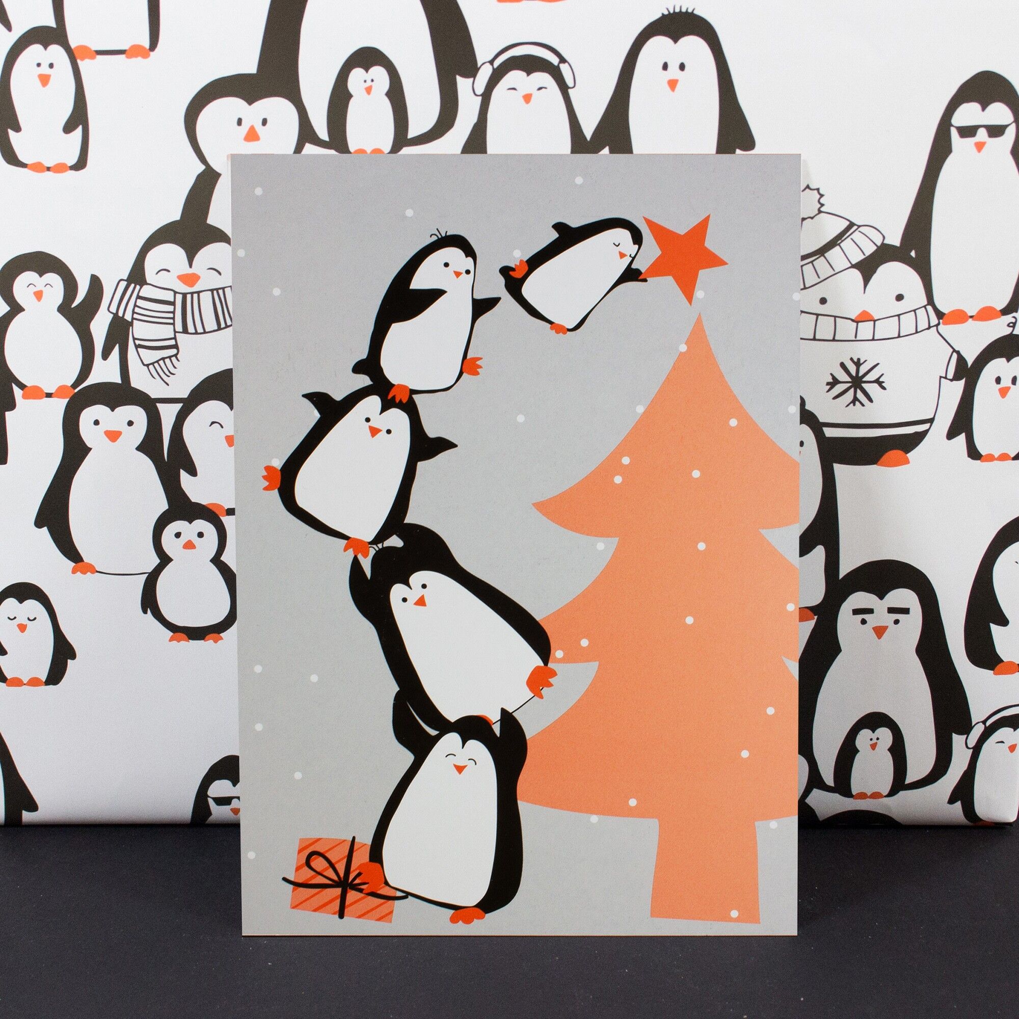 Postcard penguin tree