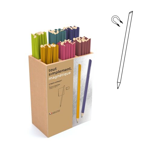 Présentoir plein de 120 crayons de papier magnétiques - couleur + présentoir offert