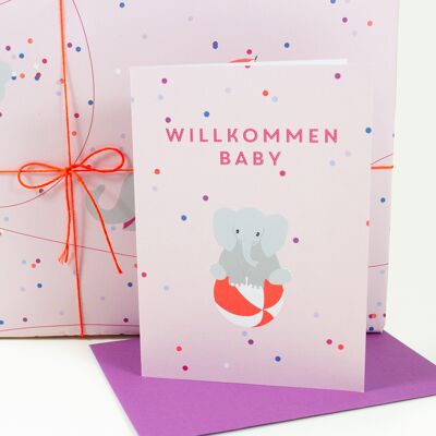 Grußkarte Willkommen Baby (Elefant)