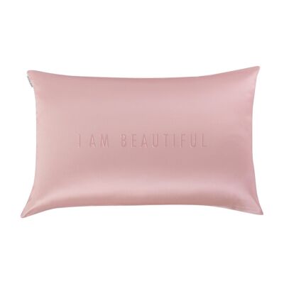 Limited Edition "I Am Beautiful" Rose Quartz Pink Silk Pillowcase - Single - "I AM BEAUTIFUL" Rose Quartz Pink