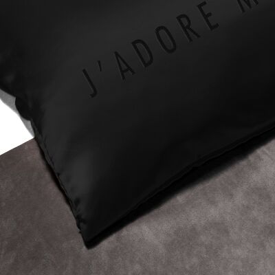 Limited Edition "I Am Beautiful" Rose Quartz Pink Silk Pillowcase - Single - "J'ADORE ME" Black