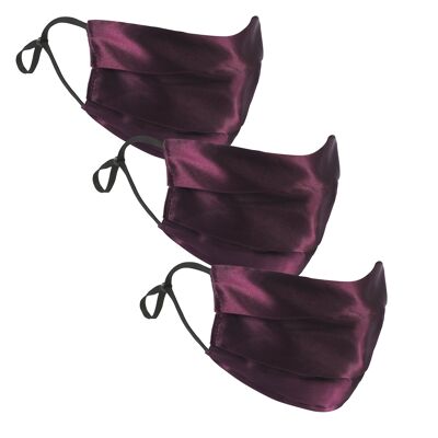 Maroon Silk Satin Face Mask - Set of 3