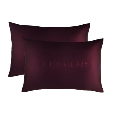 Limited Edition "Sleigh All Day" Merlot Silk Pillowcase - Set of 2