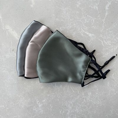 REVERSIBLE Sage Dream Set of 3 Silk Satin Face Mask | Sage, Champagne, Silver