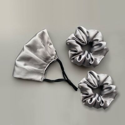 Silver Silk Mask & Scrunchie Combo