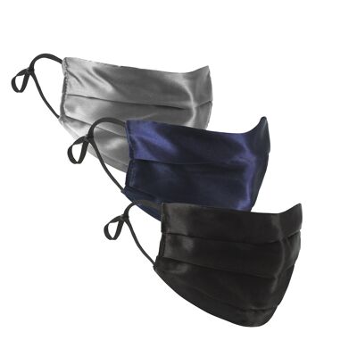 Midnight Set of 3 Silk Satin Face Mask | Black, Silver, Navy