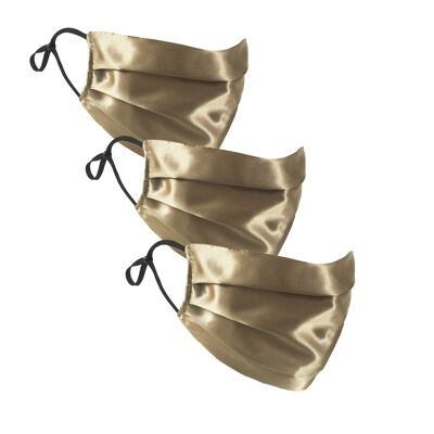 Coffee Gold Silk Satin Face Mask - Set of 3