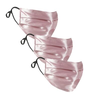 Dusty Pink Silk Satin Face Mask - Set of 3
