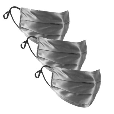 Silver Silk Satin Face Mask - Set of 3