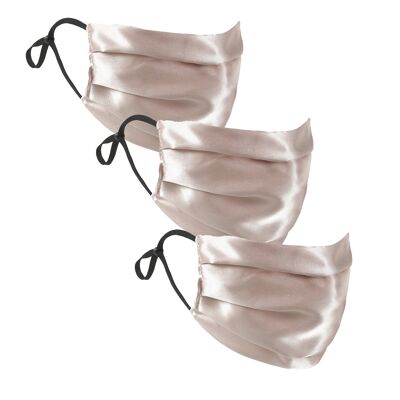 Nude Silk Satin Face Mask - Set of 3