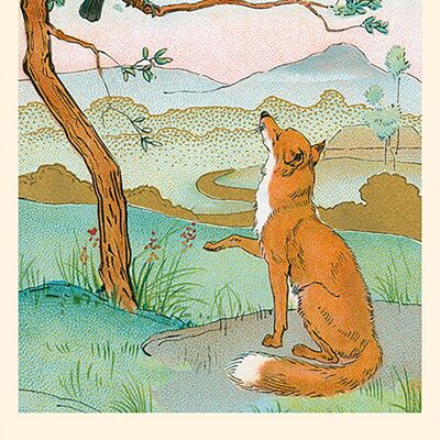Fabelkarte: Die Krähe und der Fuchs