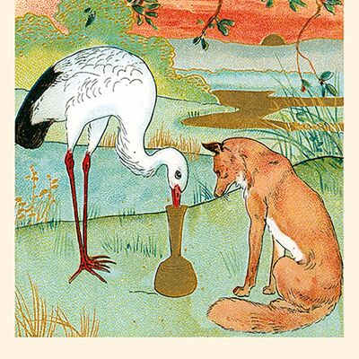 Fabelkarte: Der Fuchs und der Storch