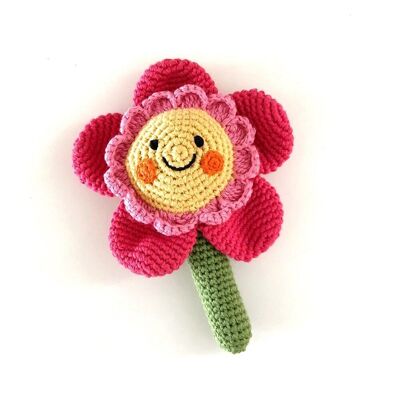 Baby Toy Friendly flower rattle with stem hot pink