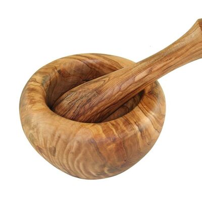 Round ground mortar including pestle made of olive wood Ø 10 cm