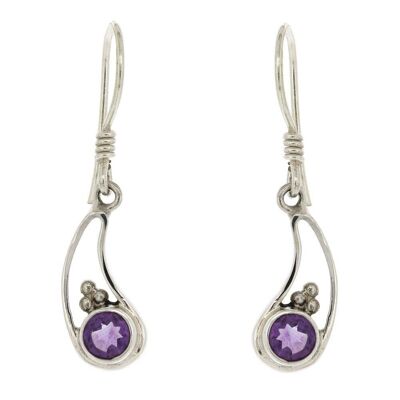 Boucles d'oreilles en forme de larme à facettes en améthyste et boîte de présentation