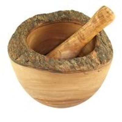 Mortar with rustic edge including pestle made of olive wood Ø 12 cm