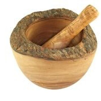 Mortar with rustic edge including pestle made of olive wood Ø 12 cm