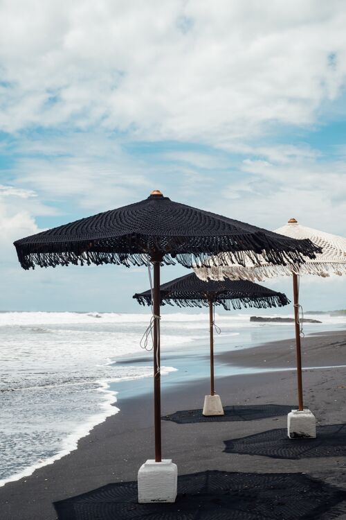 Handknotted parasol 250 cm with fringe black