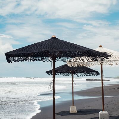 Handknotted parasol 250 cm with fringe black