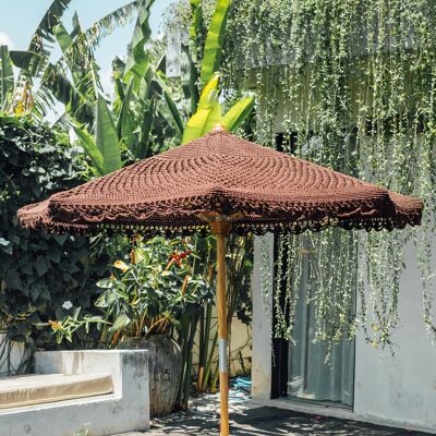 Handknotted parasol 250 cm with round finishing brown