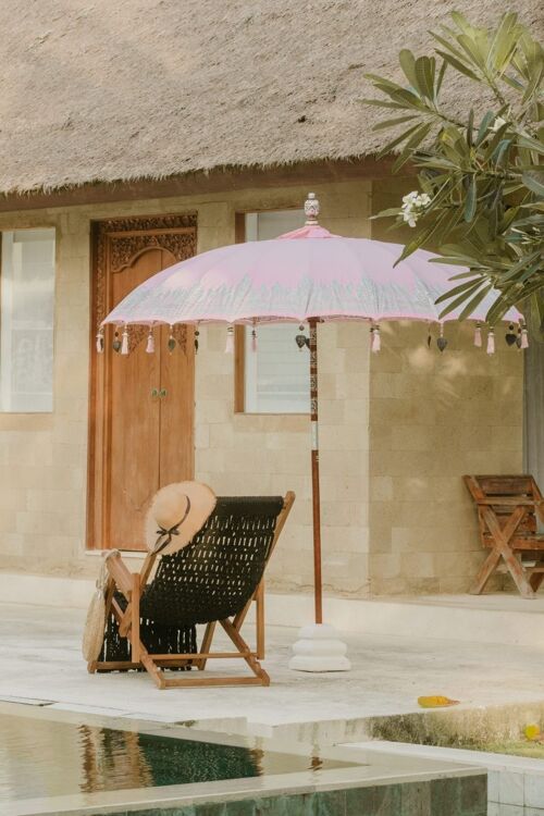 Bali parasol 180 cm pink, with silver painting (half)