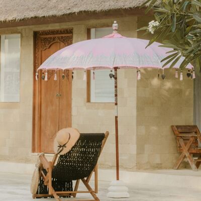 Bali parasol 180 cm pink, with silver painting (half)