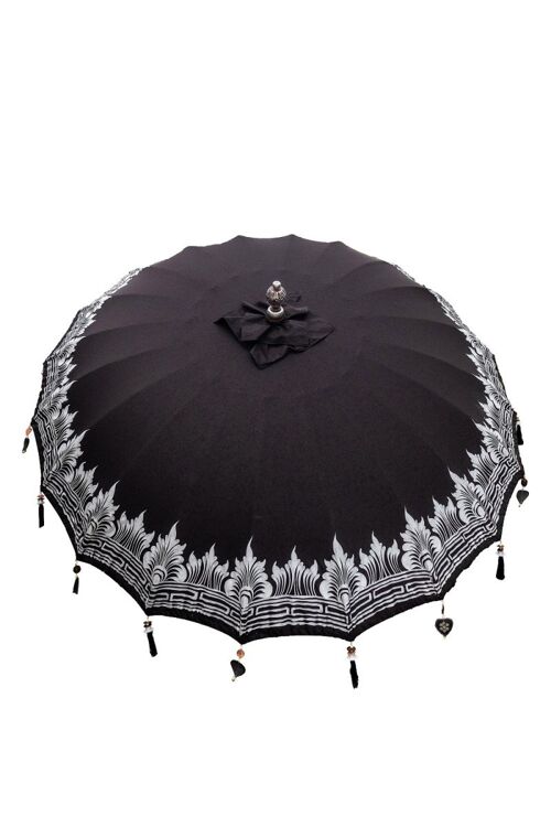 Bali parasol 180 cm black, with silver painting (half)